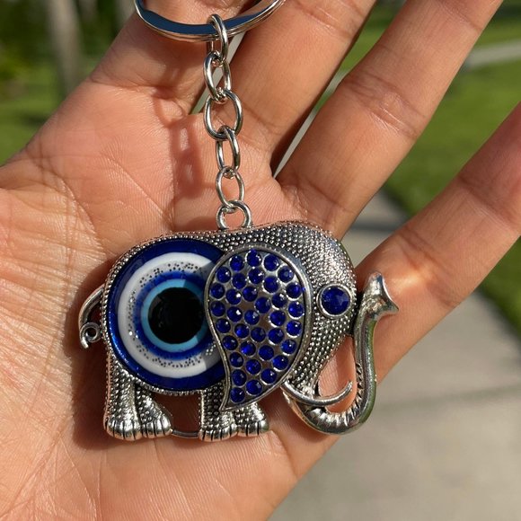 Stainless Steel Keychain Evil Elephant Turkish Eye Keyring Small Gift - Picture 3 of 3